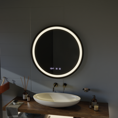 LED Touch Mirror NOVARA De-fogging System, Clock and Temperature 50 cm Black Frame Brushed Mirrors Korman S Default Title Alessandro Design