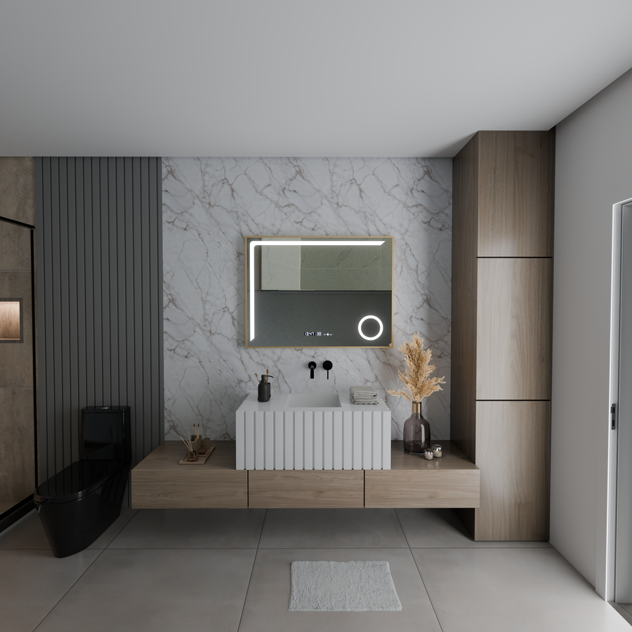 Oglinda LED Senzor MotionGlow Rosalia 80x60 cm Lumina Calda/Rece/Neutra Dimabila Sistem Dezaburire Termometru Ceas Colectia Marcello Funghi Oglinzi Marcello Default Title Alessandro Design