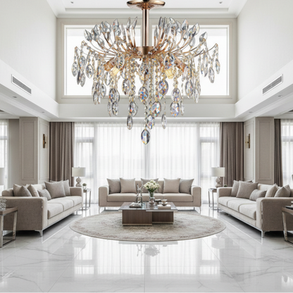 Crystal Chandelier PALERMO Eleganza 5xE14, Diameter 50cm, Gold
