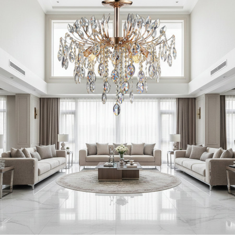 Crystal Chandelier PALERMO Eleganza 5xE14, Diameter 50cm, Gold