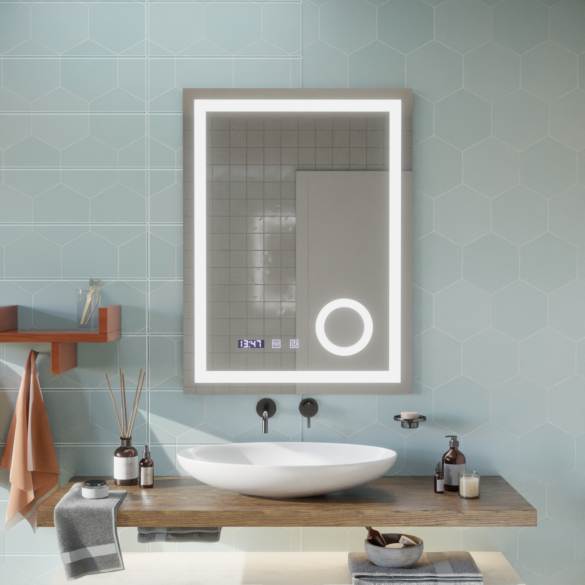 LED Touch Mirror NIVERA De-fogging System, Clock and Temperature 60x80 cm Cosmetic Magnifier Mirrors Korman S Default Title Alessandro Design