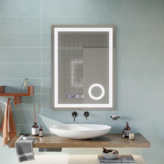 LED Touch Mirror NIVERA De-fogging System, Clock and Temperature 60x80 cm Cosmetic Magnifier Mirrors Korman S Default Title Alessandro Design
