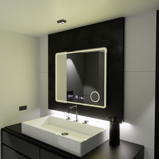 Rectangular LED Mirror, 80x60cm, Riflesso MotionGlow Marcello, De-fogging System, Clock & Thermometer, Cosmetic Magnifier, Dimable Marcello Mirrors Default Title Alessandro Design