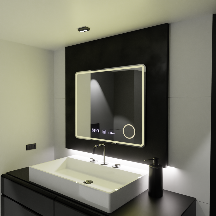 Rectangular LED Mirror, 80x60cm, Riflesso MotionGlow Marcello, De-fogging System, Clock & Thermometer, Cosmetic Magnifier, Dimable Marcello Mirrors Default Title Alessandro Design