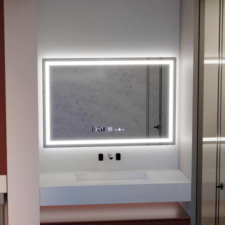 Rectangular LED mirror 120x80cm Vérité MotionGlow Marcello, Demisting System, Clock & Thermometer, Dimmable Mirrors Marcello Default Title Alessandro Design