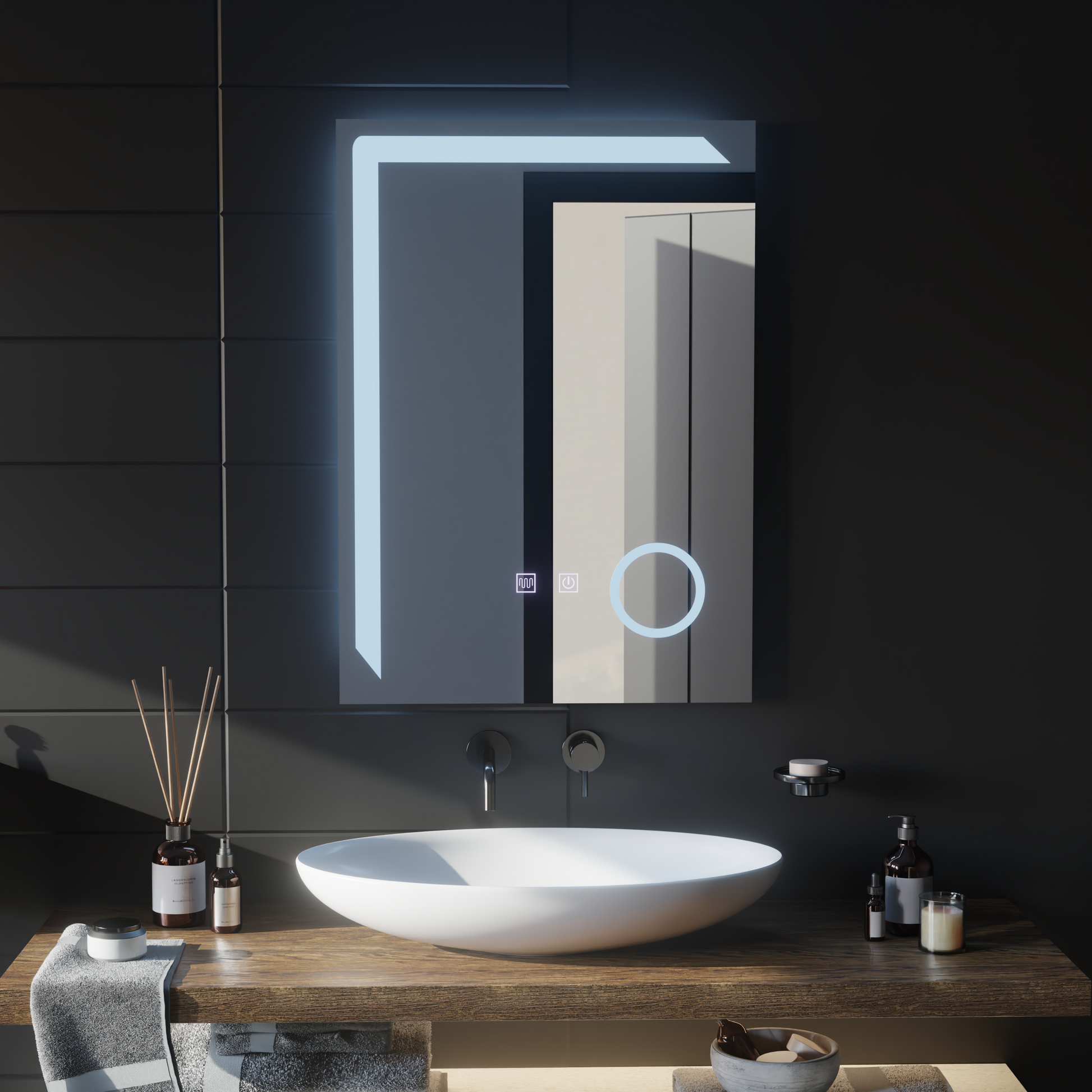 Rectangular LED Mirror, 60x80cm, Linea Touch, Demister System, Dimmable Mirrors Korman E Default Title Alessandro Design