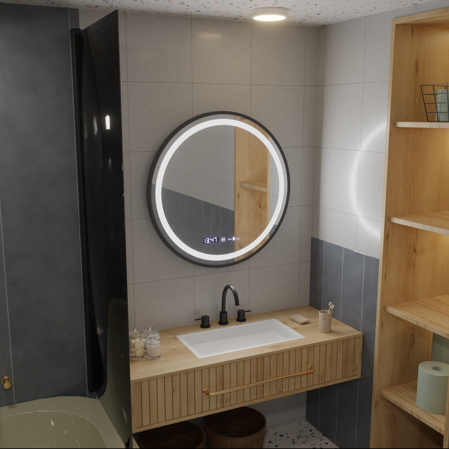 LED Round Mirror, 100cm, Celeste Majesté Noir MotionGlow Marcello, De-fogging System, Clock & Thermometer, Dimable Mirrors Marcello Default Title Alessandro Design