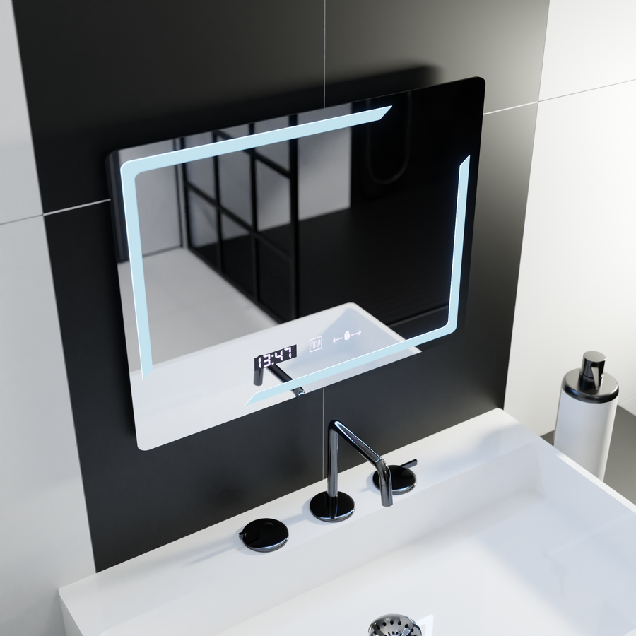 Rectangular LED mirror, 80x60cm, Rayonnement MotionGlow Marcello, Demister System, Clock & Thermometer, Dimable Mirrors Marcello Default Title Alessandro Design