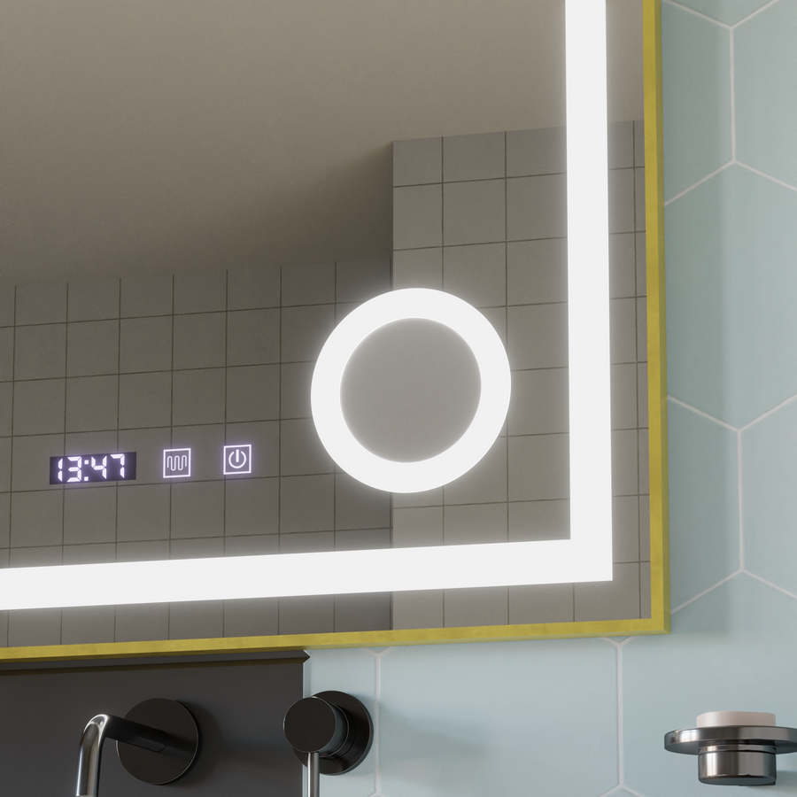 LED Touch CLARUS Mirror De-fogging System, Clock and Temperature 80x60 cm Gold Frame Brushed Cosmetic Magnifier Mirrors Korman S Default Title Alessandro Design