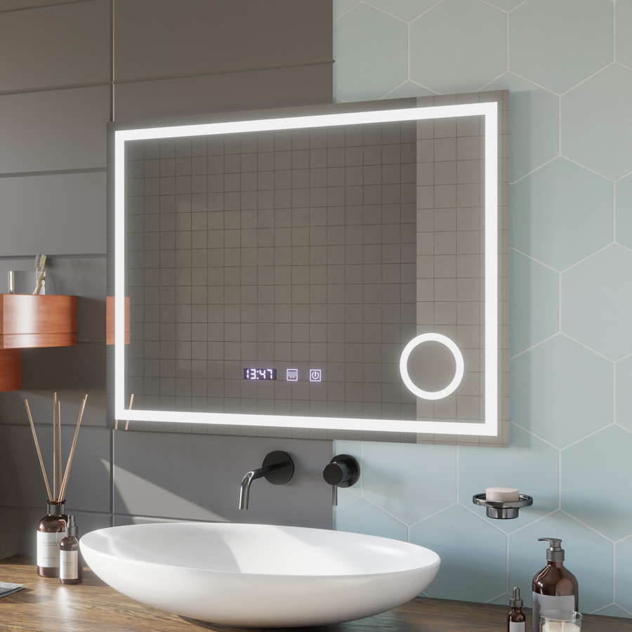 LED Touch Mirror NIVERA De-fogging System, Clock and Temperature 80x60 cm Cosmetic Magnifier Mirrors Korman S Default Title Alessandro Design