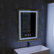 Mirror LED Touch Bruno Demister System, Clock and Temperature 60x80 cm Brushed Gold Frame, S84/60X80 Mirrors Korman S Default Title Alessandro Design