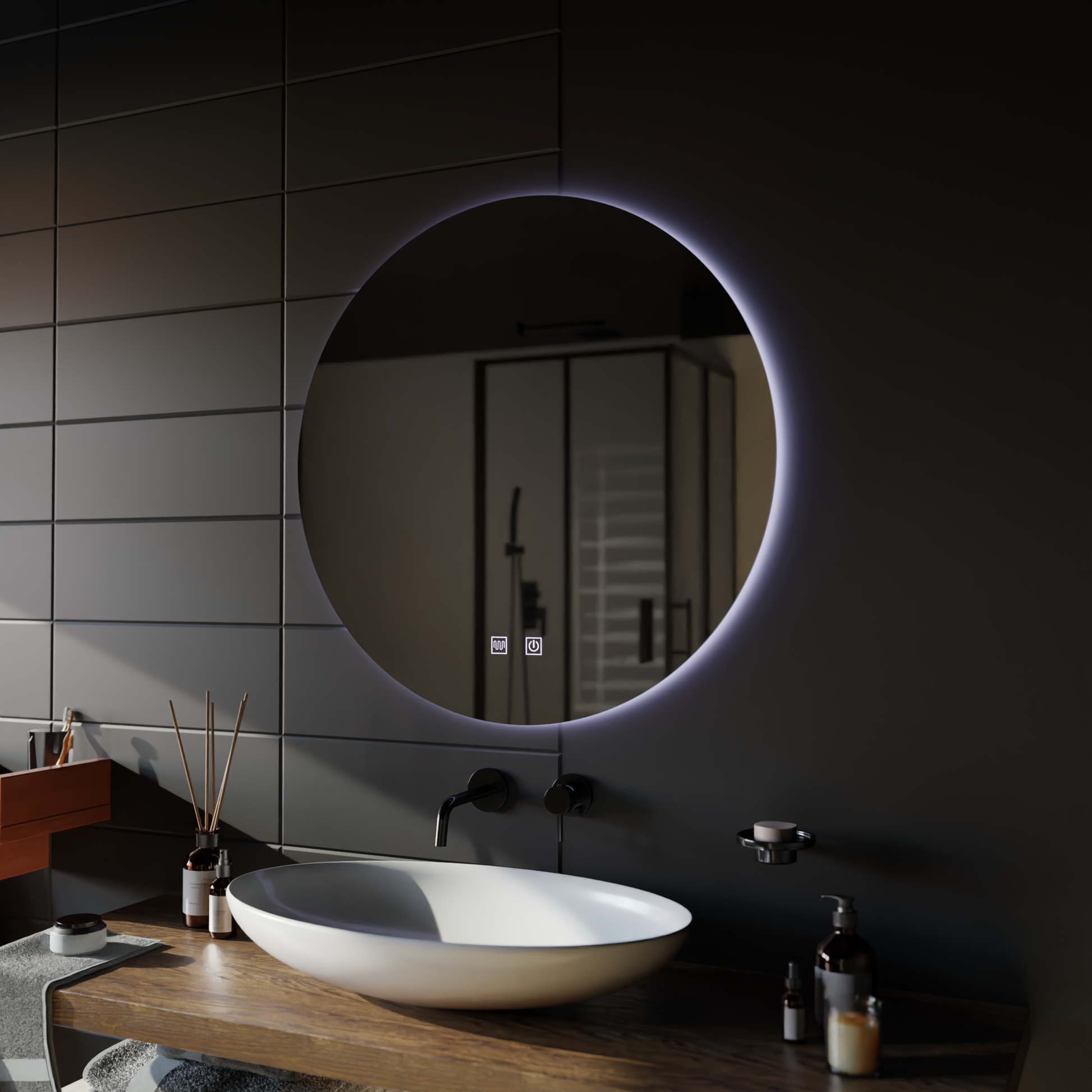 Round LED mirror, 70cm, Isolda, Touch, Demister System Mirrors Korman E Default Title Alessandro Design