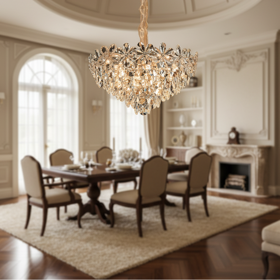 Magno Crystal Chandelier 11xE27, Diameter 60cm, Shiny Gold, Adjustable Height, Metal and Crystal