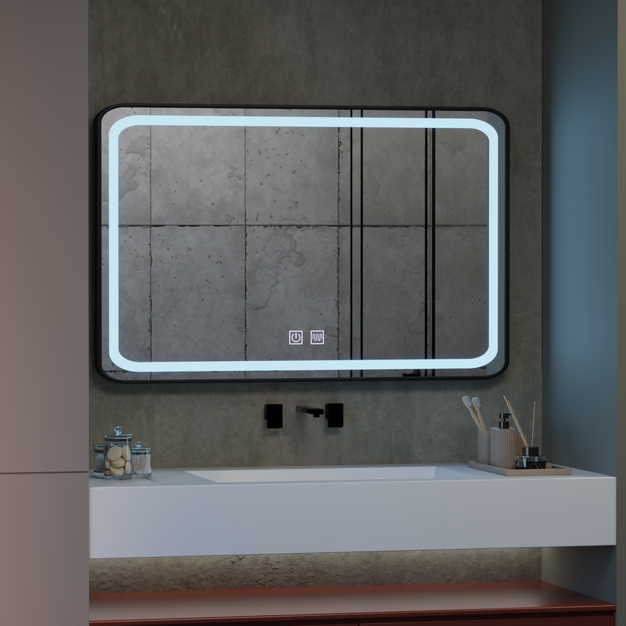 Rectangular LED Mirror 100x65cm EDGE Touch Demist System, Black Frame Mirrors Korman E Default Title Alessandro Design
