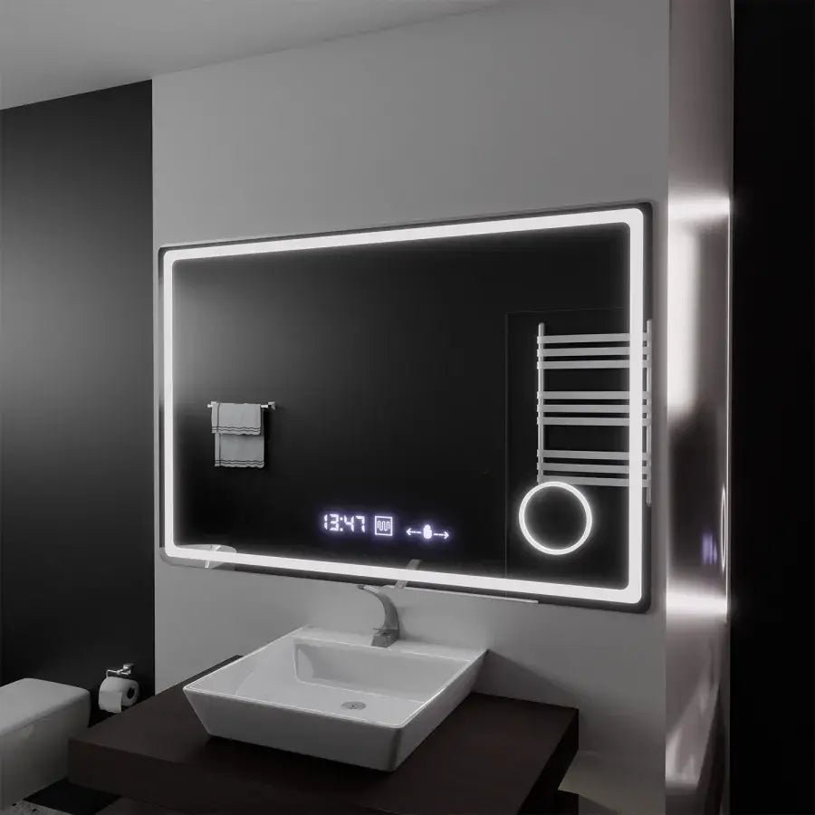 Rectangular LED Mirror, 120x80cm, Souverain MotionGlow Marcello, De-fogging System, Clock & Thermometer, Cosmetic Magnifier, Dimable Marcello Mirrors Default Title Alessandro Design