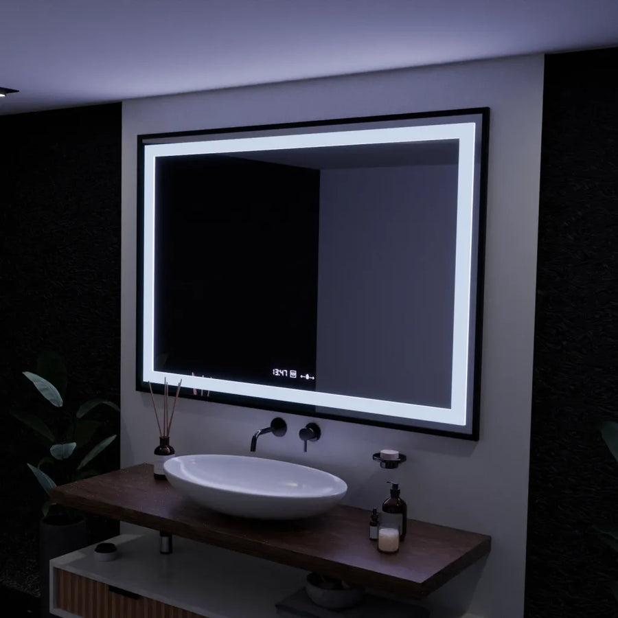 Rectangular LED Mirror, 100x65cm, Verite Majeste Noir Motion Glow Marcello, De-fogging System, Clock & Thermometer, Dimable Mirrors Marcello Default Title Alessandro Design