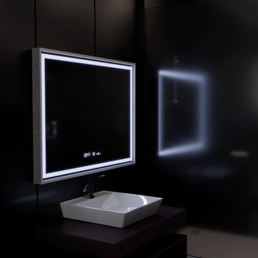 Rectangular LED Mirror, 80x60cm, Verite Imperial Silver Motion Glow Marcello, De-fogging System, Clock & Thermometer, Dimable Mirrors Marcello Default Title Alessandro Design