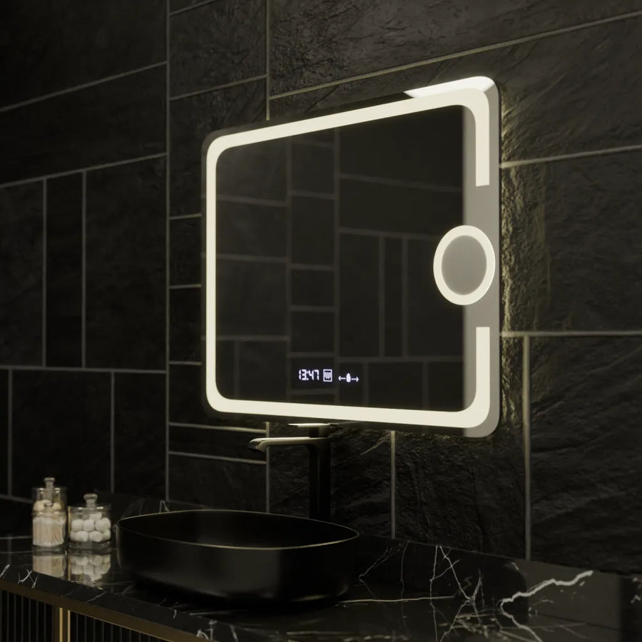 Rectangular LED Mirror, 80x60cm, Eclat MotionGlow Marcello, De-fogging System, Clock & Thermometer, Cosmetic Magnifier, Dimable Marcello Mirrors Default Title Alessandro Design