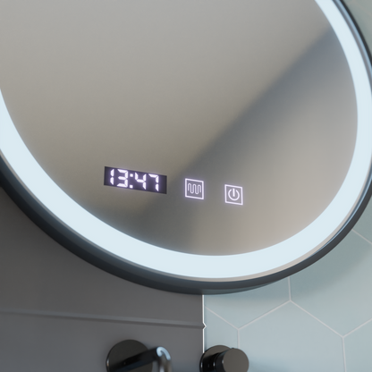 LED Touch Mirror NOVARA Demister System, Clock and Temperature 70 cm Black Frame Brushed Korman Mirrors S Default Title Alessandro Design