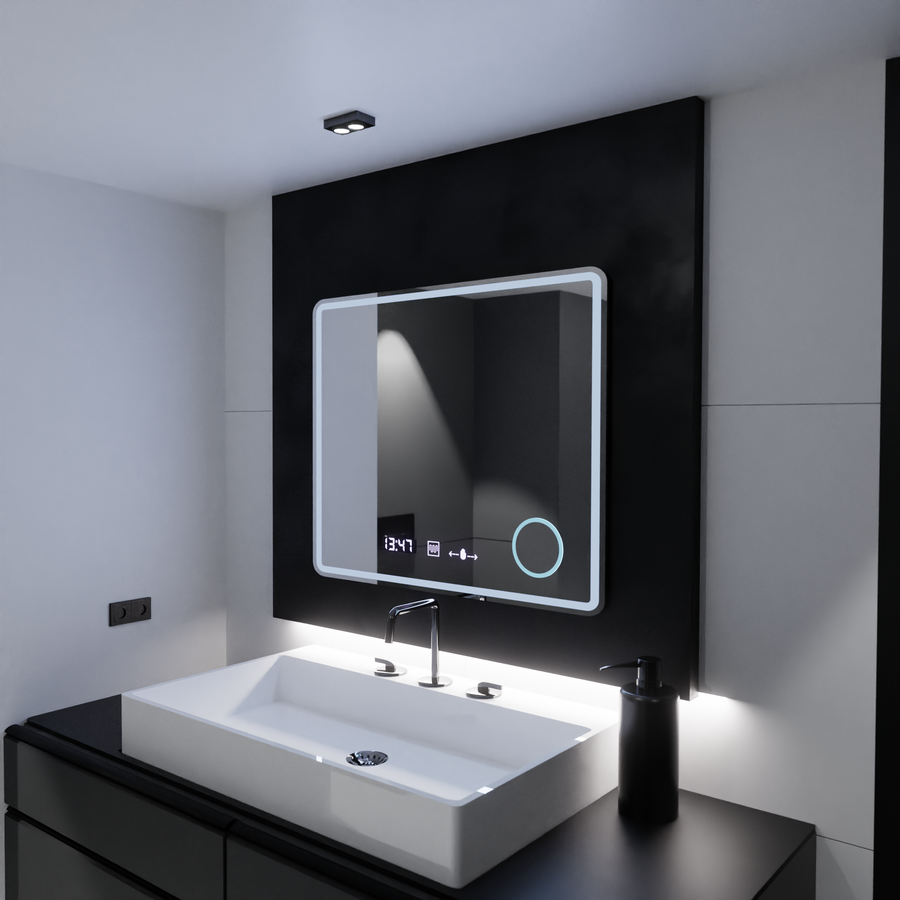 Rectangular LED Mirror, 80x60cm, Riflesso MotionGlow Marcello, De-fogging System, Clock & Thermometer, Cosmetic Magnifier, Dimable Marcello Mirrors Default Title Alessandro Design
