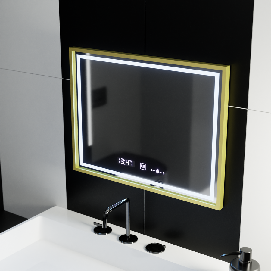 Rectangular LED Mirror, 80x60cm, Verite Royale Gold MotionGlow Marcello, De-fogging System, Clock & Thermometer, Dimable Mirrors Marcello Default Title Alessandro Design