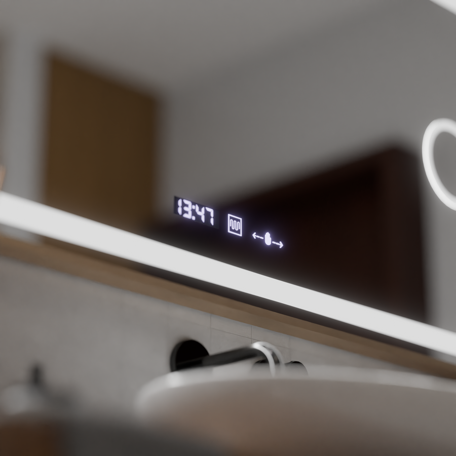LED mirror MotionGlow Sofia sensor with defog function Thermometer Clock 110x65 cm Warm/Cold/Neutral Light Dimmable, Rose Gold Frame, Marcello Funghi Collection Marcello Mirrors Default Title Alessandro Design