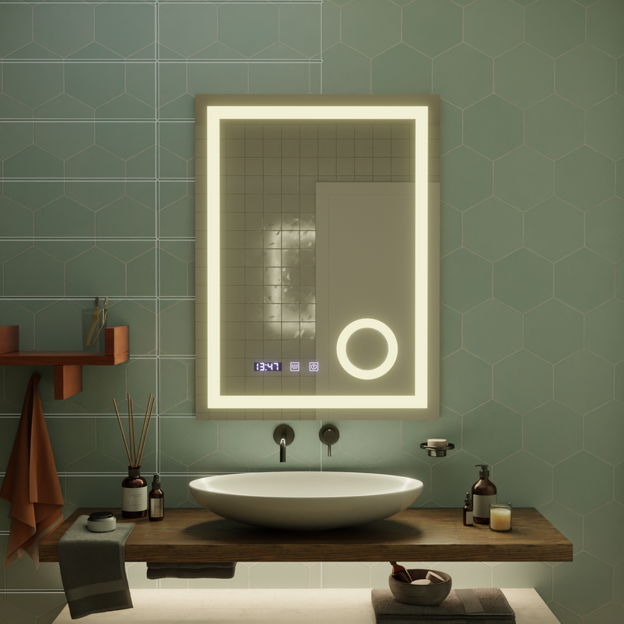 LED Touch Mirror NIVERA De-fogging System, Clock and Temperature 60x80 cm Cosmetic Magnifier Mirrors Korman S Default Title Alessandro Design
