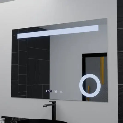 Rectangular LED Mirror, 100x75cm, ABSOLU MotionGlow Marcello, Demister System, Clock & Thermometer, Cosmetic Magnifier, Dimable