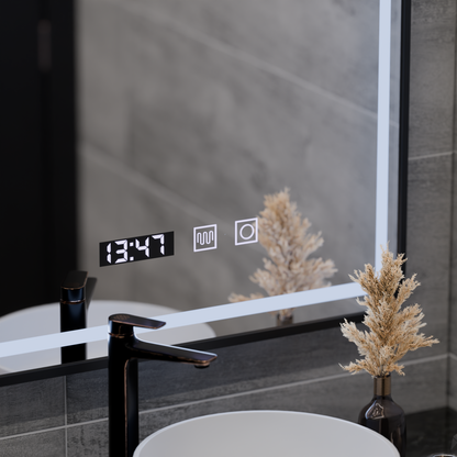 Mirror LED Touch LUCIDA De-fogging System, Clock and Temperature 50x70 cm Frame Black Brushed Mirrors Korman S Default Title Alessandro Design