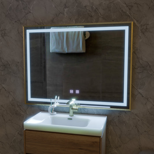 Kariri LED Touch Mirror, 80x60 cm, Demister function, Rose Gold Brushed Frame Mirrors Korman E Default Title Alessandro Design