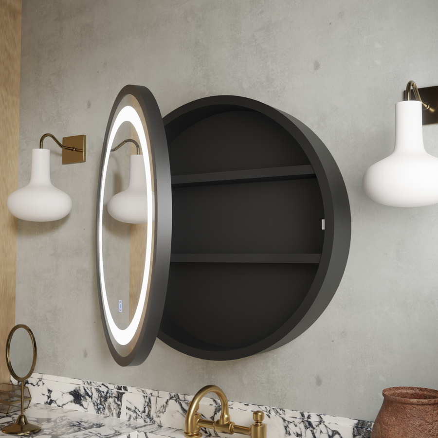 Oglinda LED cu Dulap, Rotunda, 10W, 50x50cm, Dezaburire, Rama Neagra, Spatiu de Depozitare Oglinzi Dulap Default Title Alessandro Design