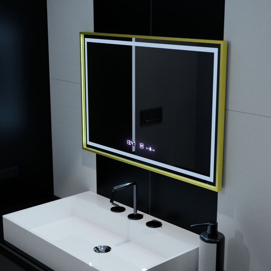 Rectangular LED Mirror, 120x80cm, Verite Royale Gold MotionGlow Marcello, De-fogging System, Clock & Thermometer, Dimable Mirrors Marcello Default Title Alessandro Design