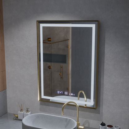 Rectangular LED Mirror, 60x80cm, Verite Royale Gold MotionGlow Marcello, De-fogging System, Clock & Thermometer, Dimable Mirrors Marcello Default Title Alessandro Design