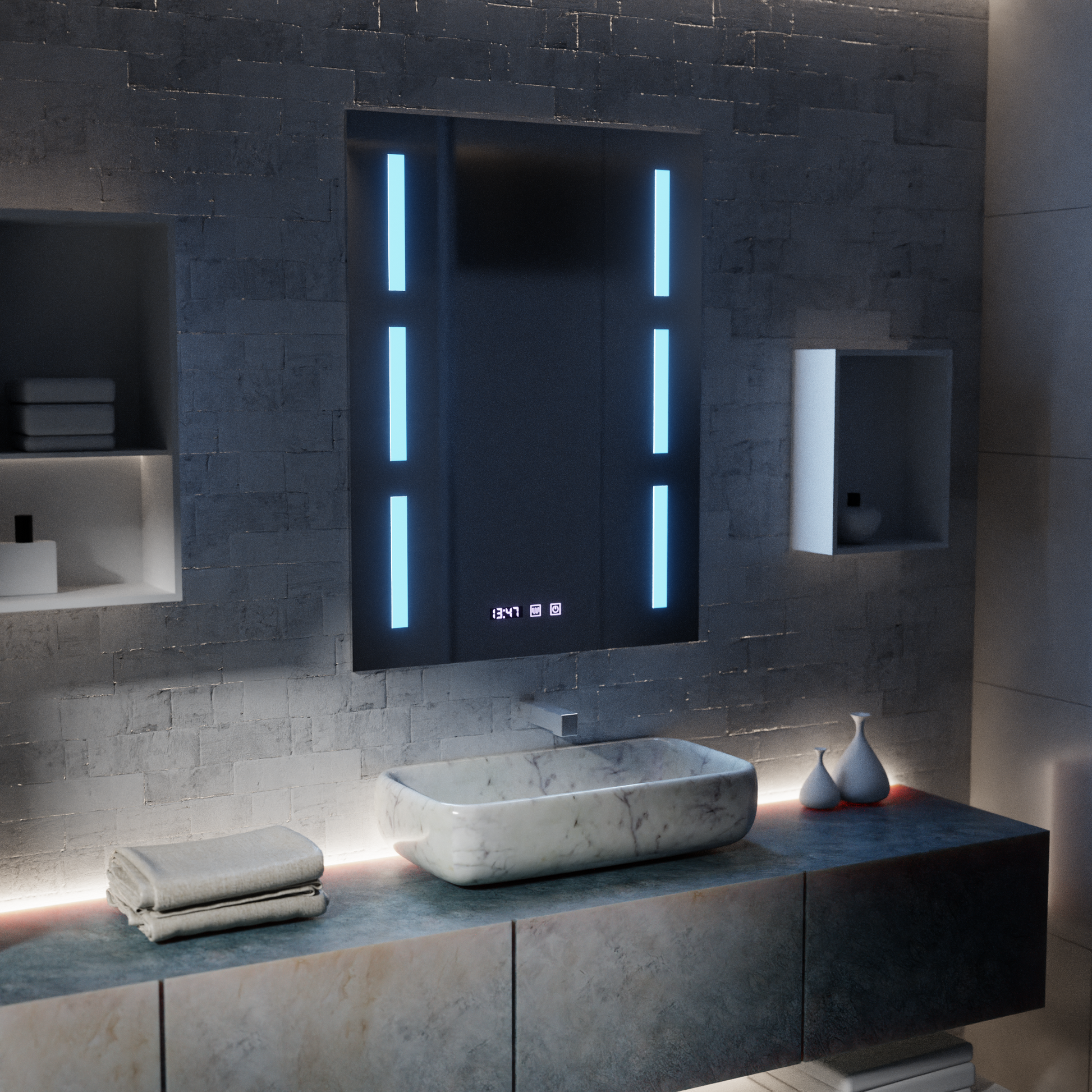 Mirror LED Touch Erich S86/60X80 Defogging System, Clock and Temperature 60x80 cm Mirrors Korman S Default Title Alessandro Design