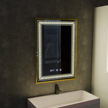 Mirror LED Touch Bruno Demister System, Clock and Temperature 60x80 cm Brushed Gold Frame, S84/60X80 Mirrors Korman S Default Title Alessandro Design