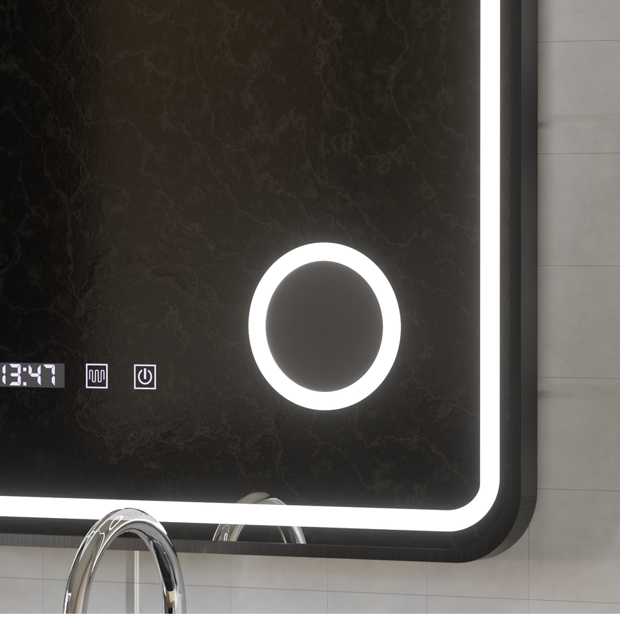 Ulrich LED Touch Mirror De-fogging System, Clock and Temperature 75x90 cm Black Frame Brushed Cosmetic Magnifier Mirrors Korman S Default Title Alessandro Design