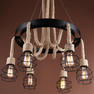 Wheel Chandelier LV580/6BK, 6xE27, Brown, Metal and String