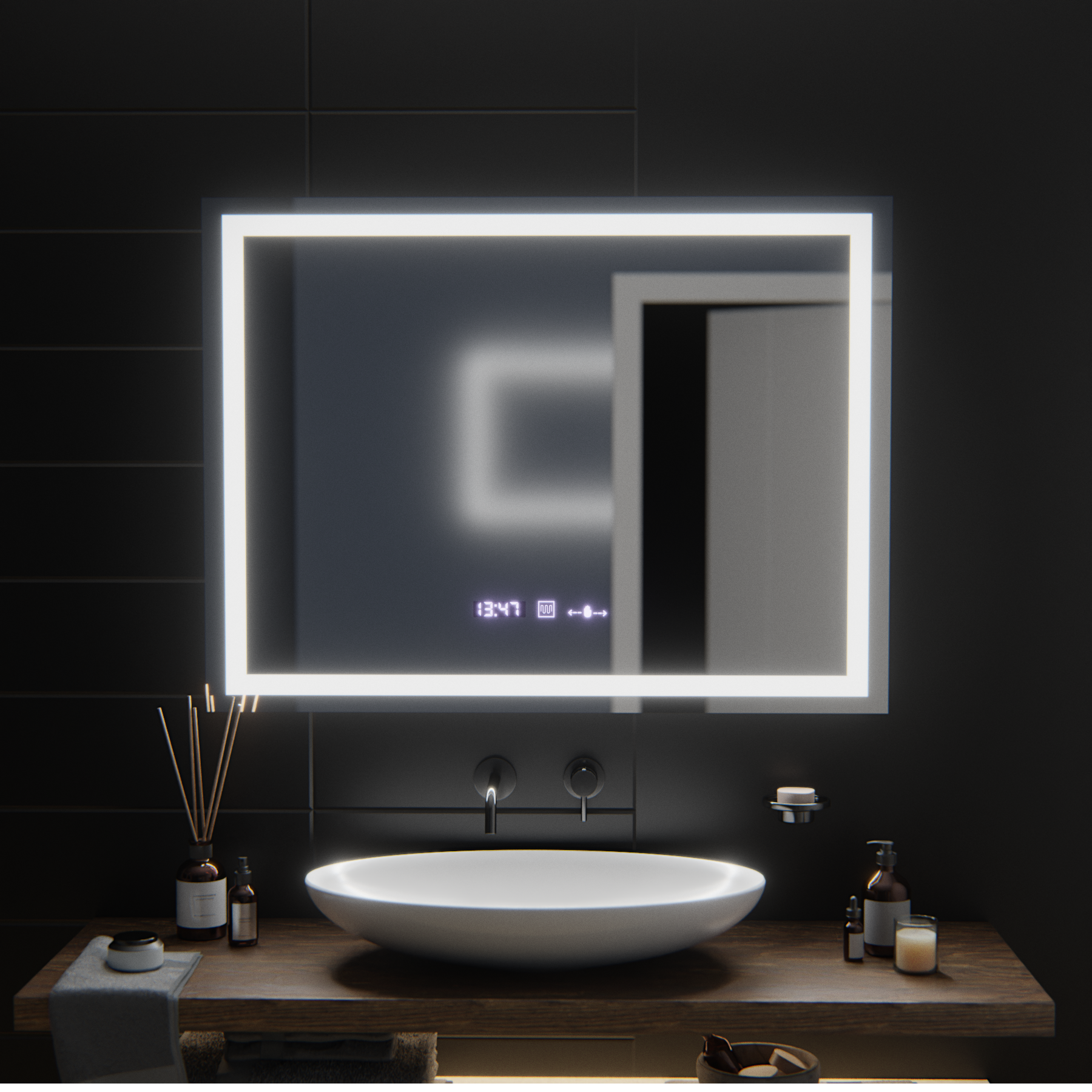 Rectangular LED Mirror, 100x75cm, Verite MotionGlow Marcello, De-fogging System, Clock & Thermometer, Dimable Marcello Mirrors Default Title Alessandro Design