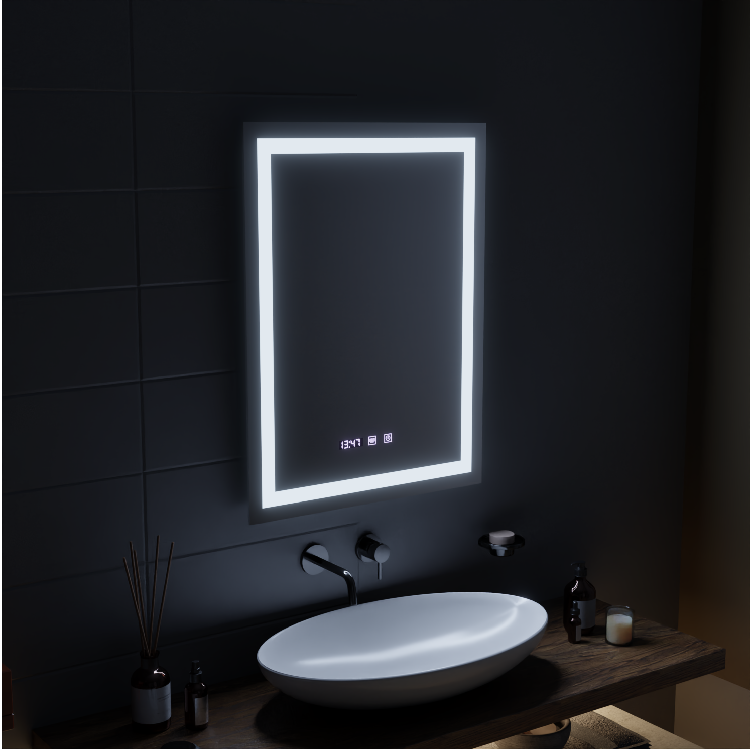 MODENA LED Touch Mirror De-fogging System, Clock and Temperature 60x80 cm Korman S Mirrors Default Title Alessandro Design