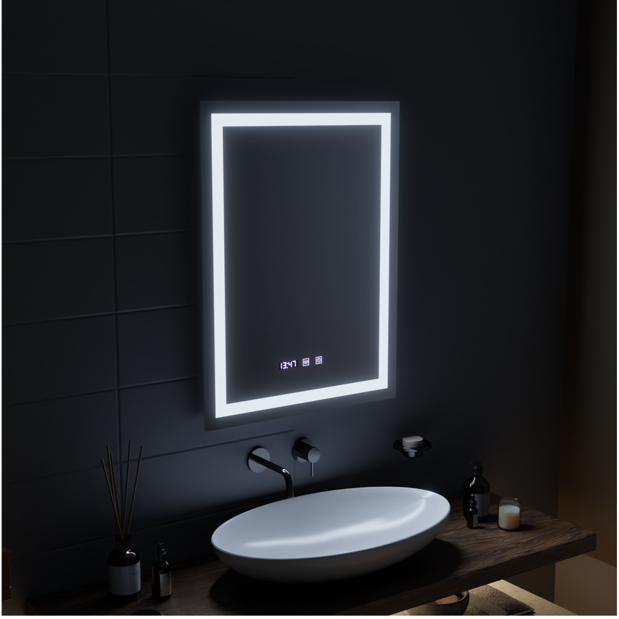MODENA LED Touch Mirror De-fogging System, Clock and Temperature 60x80 cm Korman S Mirrors Default Title Alessandro Design