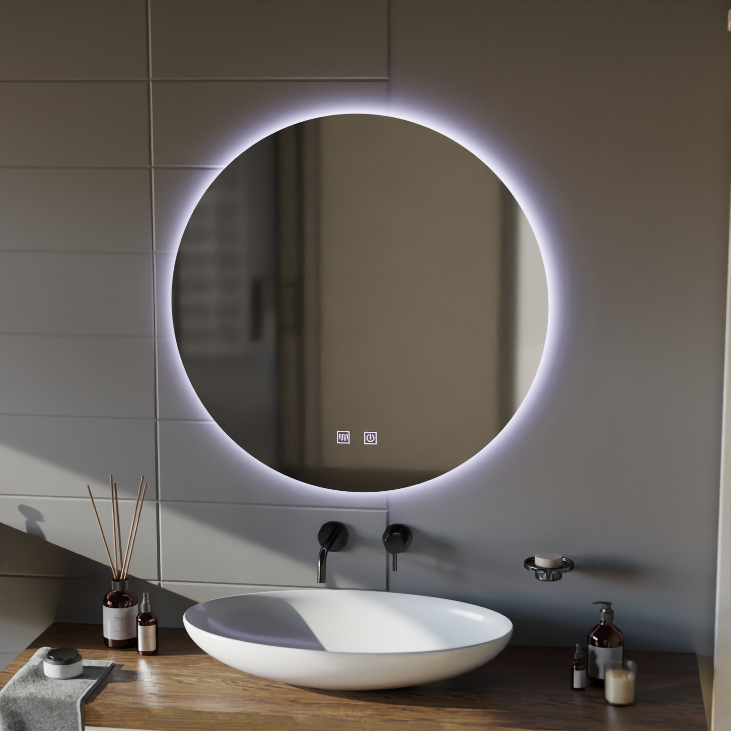 Round LED mirror, 70cm, Isolda, Touch, Demister System Mirrors Korman E Default Title Alessandro Design