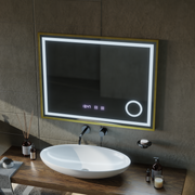 LED Touch CLARUS Mirror De-fogging System, Clock and Temperature 80x60 cm Gold Frame Brushed Cosmetic Magnifier Mirrors Korman S Default Title Alessandro Design