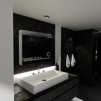 Rectangular LED mirror, 80x60cm, Harmonie MotionGlow Marcello, De-fogging System, Thermometer and Clock, Cosmetic Magnifier, Dimable Mirrors Marcello Default Title Alessandro Design