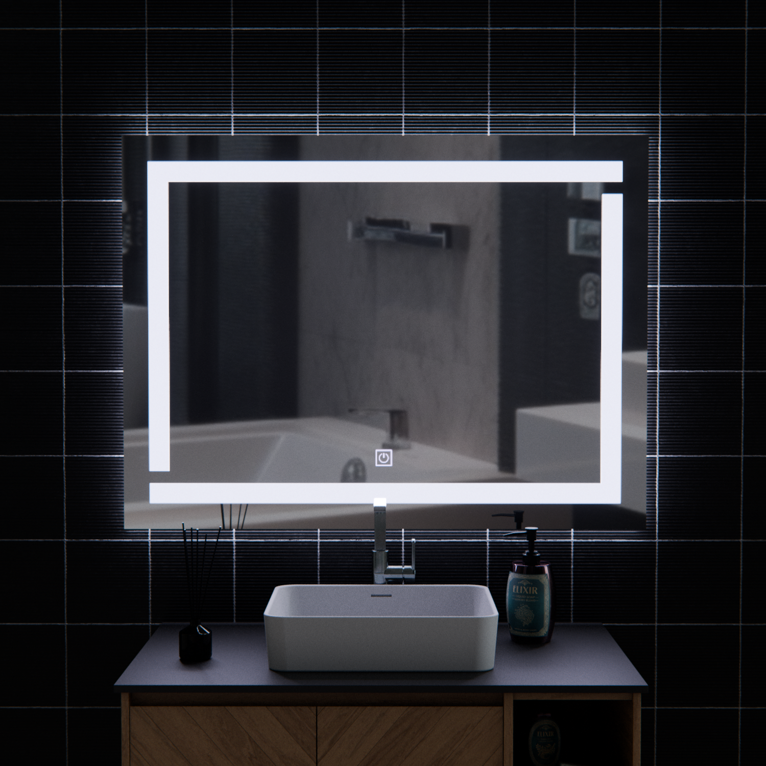 Oglinda LED Giga, 80x60cm, Argintiu, Touch, Lumina 6000K Oglinzi Korman E Default Title Alessandro Design