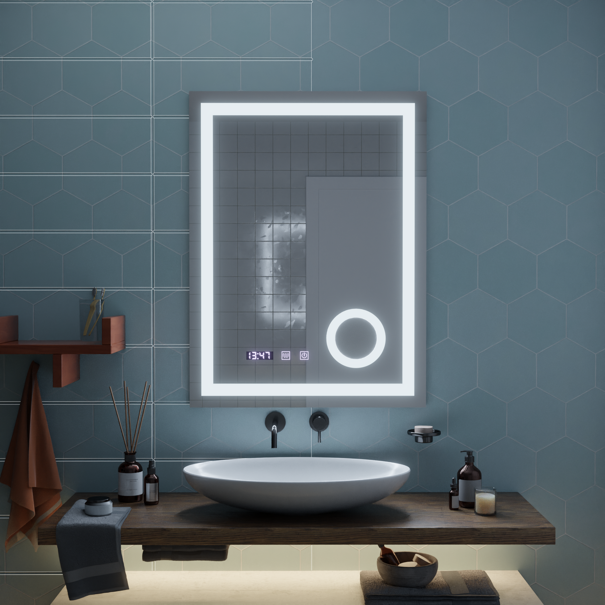 LED Touch Mirror NIVERA De-fogging System, Clock and Temperature 60x80 cm Cosmetic Magnifier Mirrors Korman S Default Title Alessandro Design