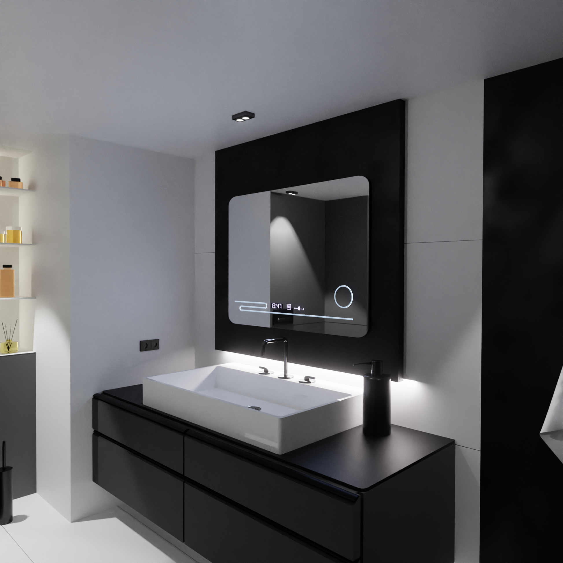 Rectangular LED mirror, 80x60cm, Harmonie MotionGlow Marcello, De-fogging System, Thermometer and Clock, Cosmetic Magnifier, Dimable Mirrors Marcello Default Title Alessandro Design