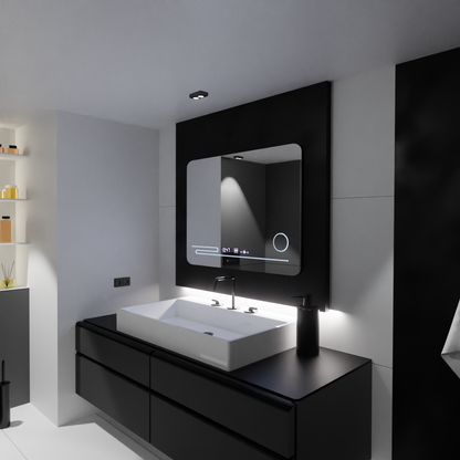 Rectangular LED mirror, 80x60cm, Harmonie MotionGlow Marcello, De-fogging System, Thermometer and Clock, Cosmetic Magnifier, Dimable Mirrors Marcello Default Title Alessandro Design