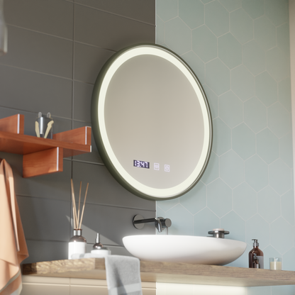 LED Touch Mirror NOVARA Demister System, Clock and Temperature 70 cm Black Frame Brushed Korman Mirrors S Default Title Alessandro Design