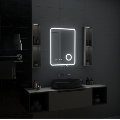 Ulrich LED Touch Mirror De-fogging System, Clock and Temperature 75x90 cm Black Frame Brushed Cosmetic Magnifier Mirrors Korman S Default Title Alessandro Design