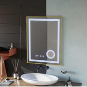 LED Touch CLARUS Mirror De-fogging System, Clock and Temperature 60x80 cm Gold Frame Brushed Cosmetic Magnifier Mirrors Korman S Default Title Alessandro Design